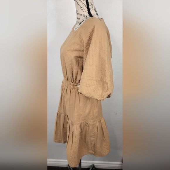 Madewell Dress Small Seersucker Puff Sleeve Cutout NF870 Brown NEW - Picture 5 of 10